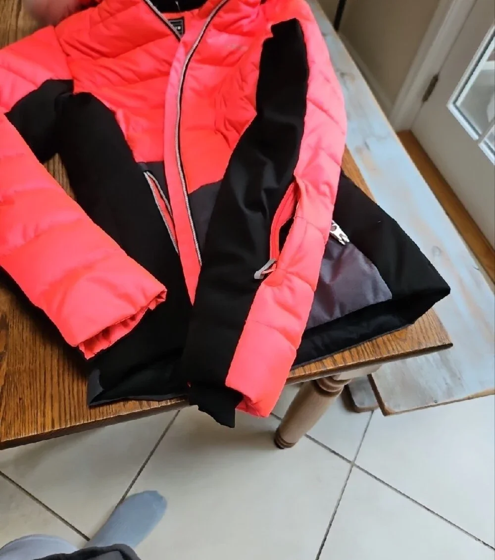Girl's Hot Pink & Black/Gray Quilted Puffer Jacket with Fur-Trim Removable Hood